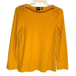 Mustard Yellow Rafaella Round Boat Neck Long Sleeve Sweater Size S READ